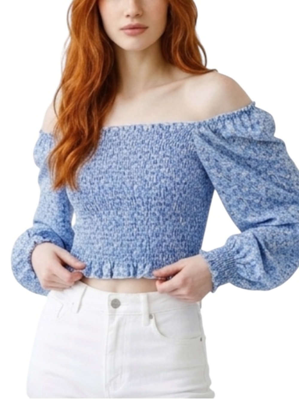 Floral Crop top Balloon sleeves NWOT